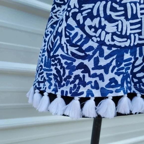 Lilly Pulitzer Nya Tank Blue White Racerback Crochet Lace Stretch Pom Trim XXS - Picture 5 of 13